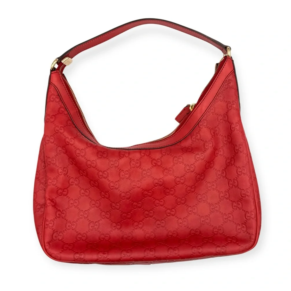 Gucci Guccissima Charmy Hobo Bag Red Leather